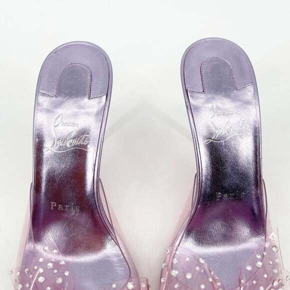 Christian Louboutin Aqua Strass PVC Pink Crystal Bow Pointed Toe Mules EU 37.5 - Picture 7 of 13